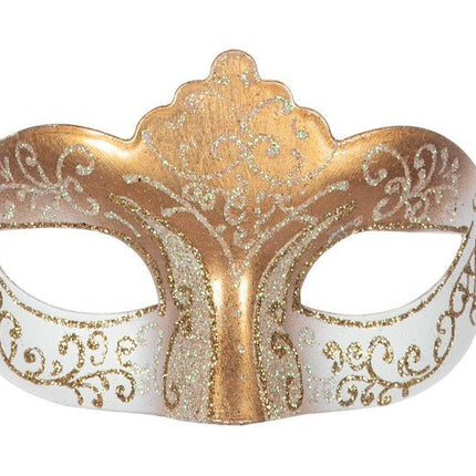 Venetiaans Oogmasker Wit Goud Glitter van Wilbers & Wilbers koop je bij Partywinkel