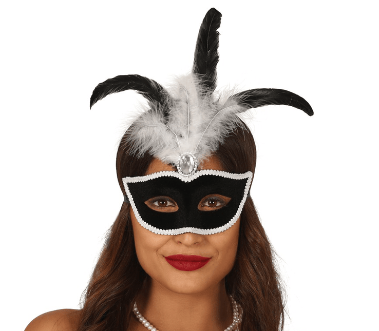 Masker Veren Zwart Fluweel van Fiestas Guirca koop je bij Partywinkel