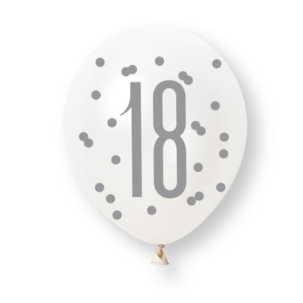 6ct Glitz Rose Gold Number 18 Assorted Platinum & Pearl Premium 30cm Latex Balloons