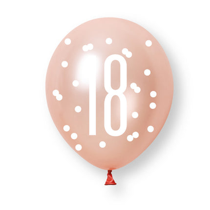 6ct Glitz Rose Gold Number 18 Assorted Platinum & Pearl Premium 30cm Latex Balloons