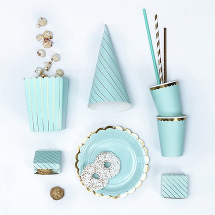 Mint Groene Popcorn Bakjes Goud Gestreept 12,5cm 6st van Partydeco koop je bij Partywinkel