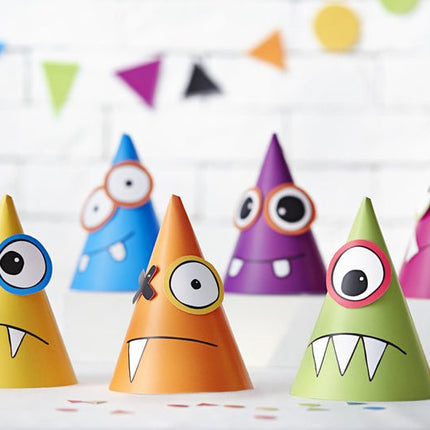 Monster Feesthoedjes 16cm 6st van Partydeco koop je bij Partywinkel