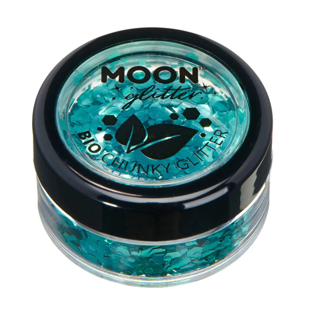 Moon Glitter Bio Chunky Glitter Turquoise 3g van Moon Creations koop je bij Partywinkel