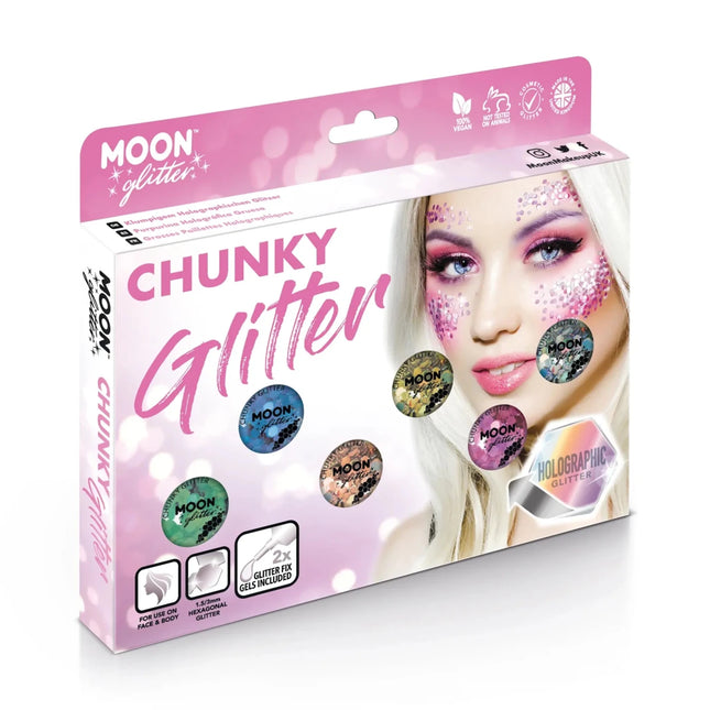 Moon Glitter Holographic Chunky Glitter Silver 3g van Moon Creations koop je bij Partywinkel