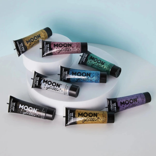 Moon Glitter Holographic Glitter Hair Gel Blue 20ml van Moon Creations koop je bij Partywinkel