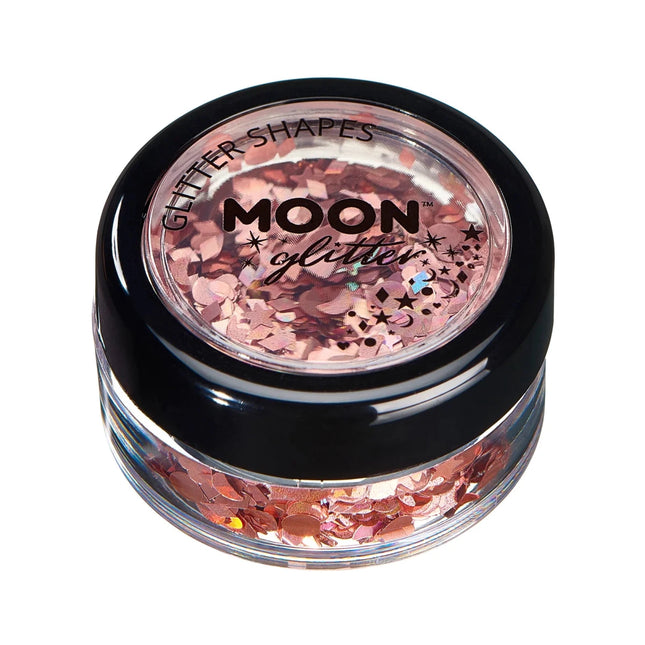 Moon Glitter Holographic Glitter Shapes Rose Gold 3g van Moon Creations koop je bij Partywinkel