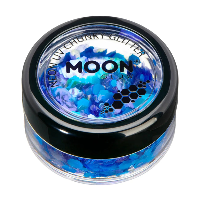 Moon Glow Neon UV Chunky Glitter Blue 3g van Moon Creations koop je bij Partywinkel