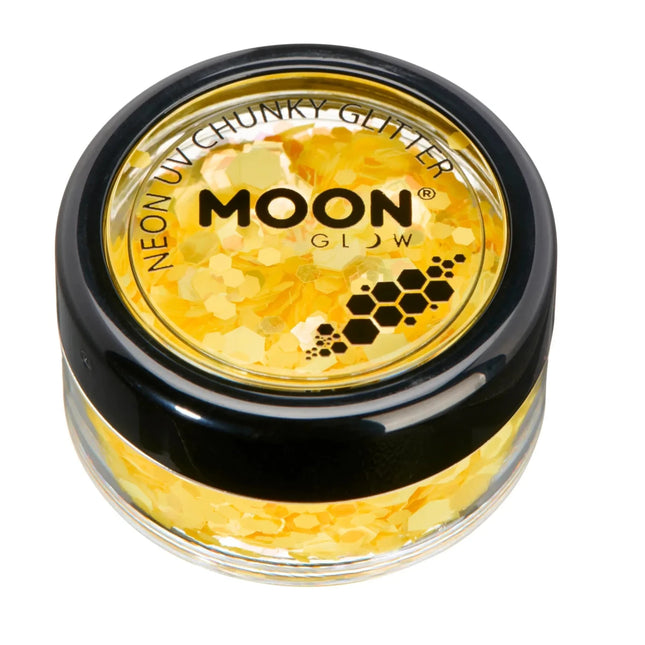 Moon Glow Neon UV Chunky Glitter Golden Yellow 3g van Moon Creations koop je bij Partywinkel