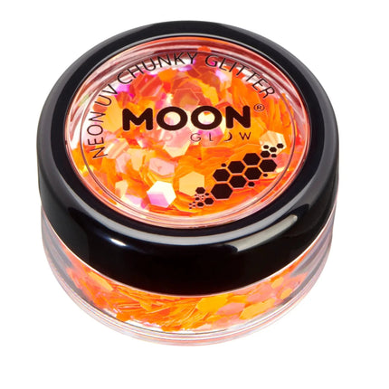 Moon Glow Neon UV Chunky Glitter Orange 3g van Moon Creations koop je bij Partywinkel