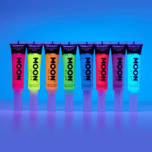Moon Glow Neon UV Face Paint with Brush Applicator Intense Orange 15ml van Moon Creations koop je bij Partywinkel