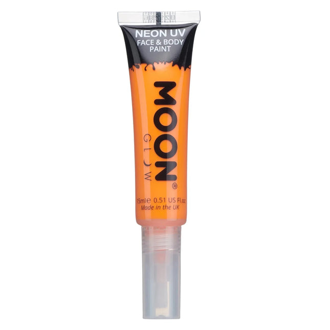 Moon Glow Neon UV Face Paint with Brush Applicator Intense Orange 15ml van Moon Creations koop je bij Partywinkel