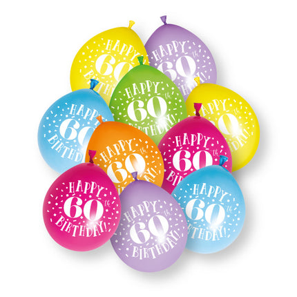 10 st. ”Happy 60th Birthday”-ballonger i latex, 23 cm