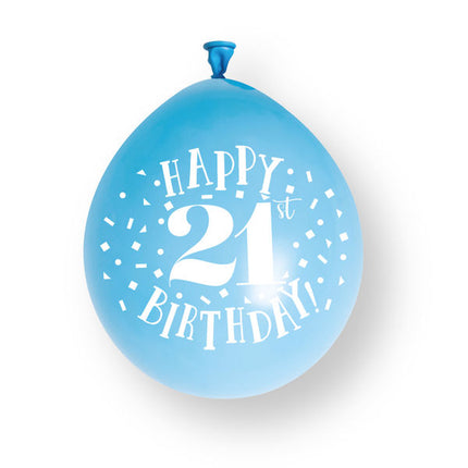 10 st. ”Happy 21st Birthday”-ballonger i latex, 23 cm