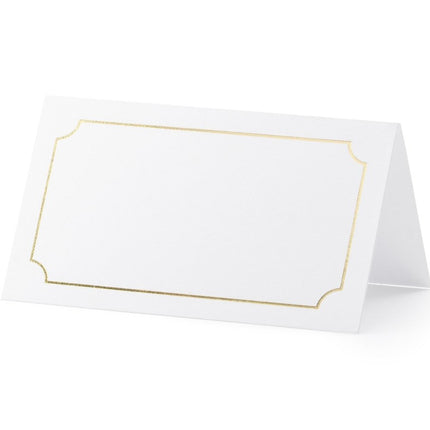 Naamkaartjes Wit Goud Lijst 9,5cm 10st van Partydeco koop je bij Partywinkel