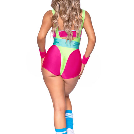 Neon 80S Kostuum Groen Roze Dames Bodysuit Workout Leg Avenue van Leg Avenue koop je bij Partywinkel