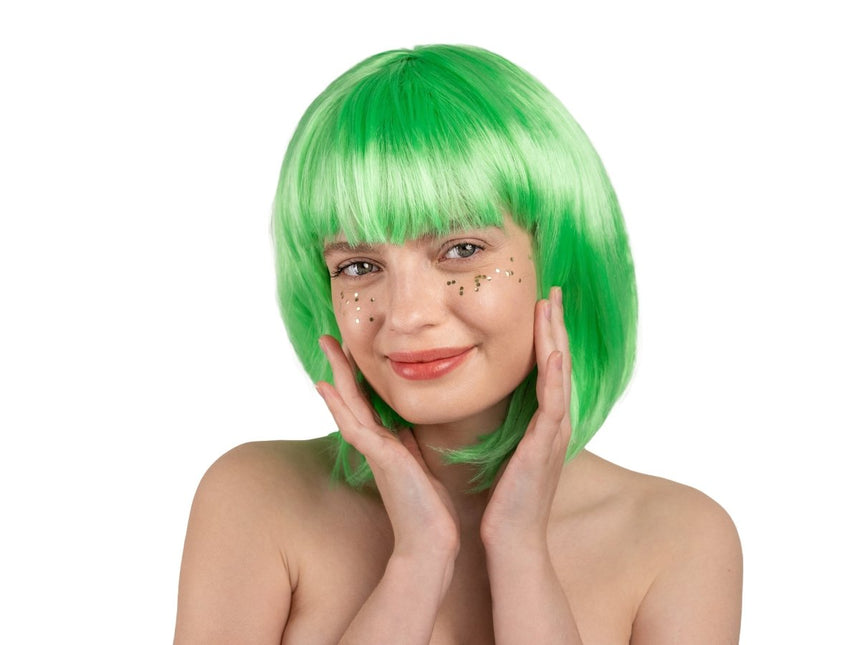 Neon Groene Pruik Bob Met Pony van Partydeco koop je bij Partywinkel