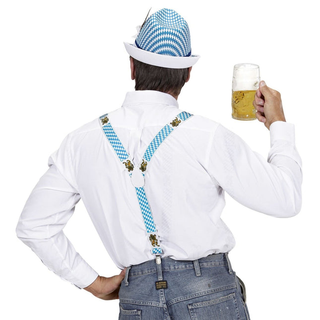 Oktoberfest Bretels Blauw Wit Met Bier van Widmann koop je bij Partywinkel