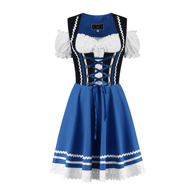 Oktoberfest Dirndl Jurk Oktoberfest Blauw Wit Dames 2 Delig van Haus Huberts koop je bij Partywinkel