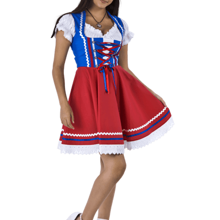 Oktoberfest Dirndl Jurk Oktoberfest Rood Blauw Dames 2 Delig van Haus Huberts koop je bij Partywinkel