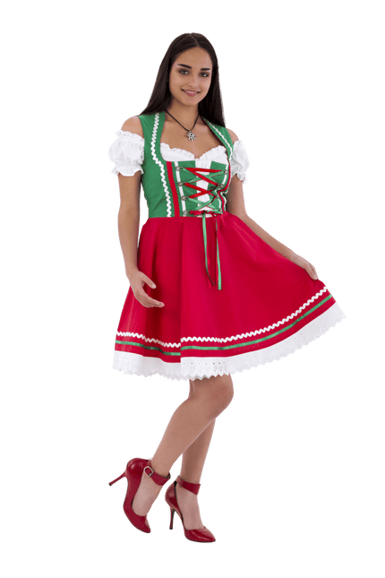 Oktoberfest Dirndl Jurk Oktoberfest Rood Groen Dames 2 Delig van Haus Huberts koop je bij Partywinkel