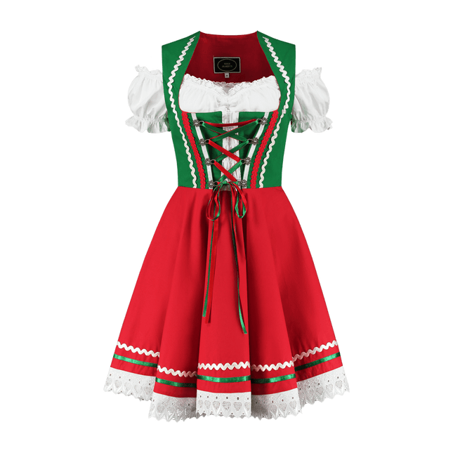Oktoberfest Dirndl Jurk Oktoberfest Rood Groen Dames 2 Delig van Haus Huberts koop je bij Partywinkel