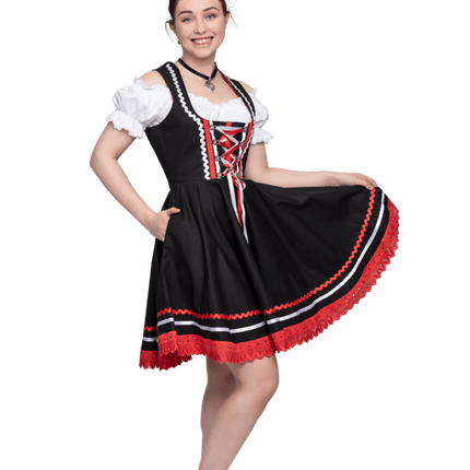 Oktoberfest Dirndl Jurk Oktoberfest Zwart Rood Dames 2 Delig van Haus Huberts koop je bij Partywinkel