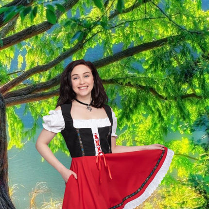 Oktoberfest Dirndl Jurk Oktoberfest Zwart Rood Dames van Haus Huberts koop je bij Partywinkel