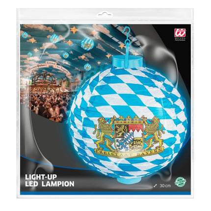 Oktoberfest Lampion Blauw Wit Met Lidlicht van Widmann koop je bij Partywinkel