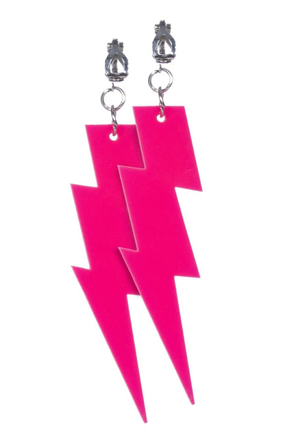 Neon Roze Oorbellen Bliksem van Wilbers & Wilbers koop je bij Partywinkel