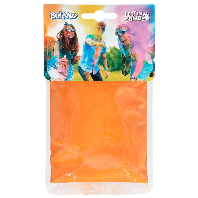 Oranje Holi Poeder 70gr van Boland koop je bij Partywinkel