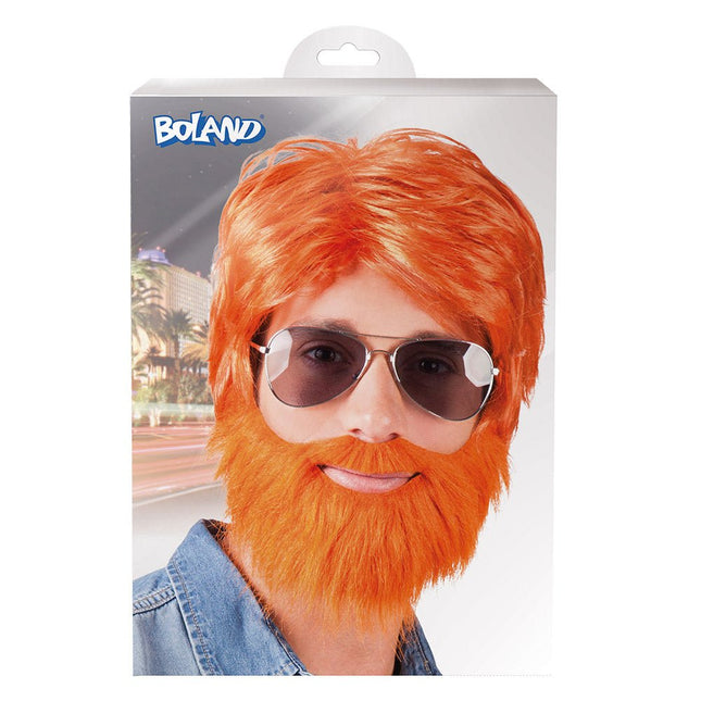 Oranje Pruik Dude Met Baard van Boland koop je bij Partywinkel