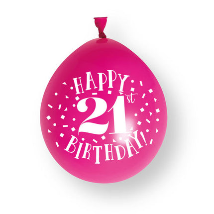 10 st. ”Happy 21st Birthday”-ballonger i latex, 23 cm