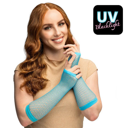 Paar handschoenen eleboog Mesh neonblauw van Boland koop je bij Partywinkel
