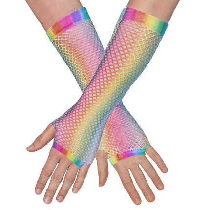 Paar handschoenen eleboog Mesh regenboog van Boland koop je bij Partywinkel
