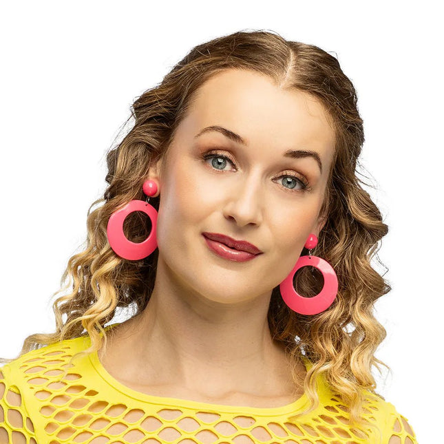 Paar oorbellen Retro neonroze van Boland koop je bij Partywinkel