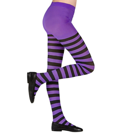 Paars Zwarte Panty Kind Gestreept van Widmann koop je bij Partywinkel