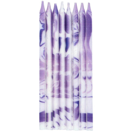Paarse Kaarsen Marmer 24st van Folat koop je bij Partywinkel