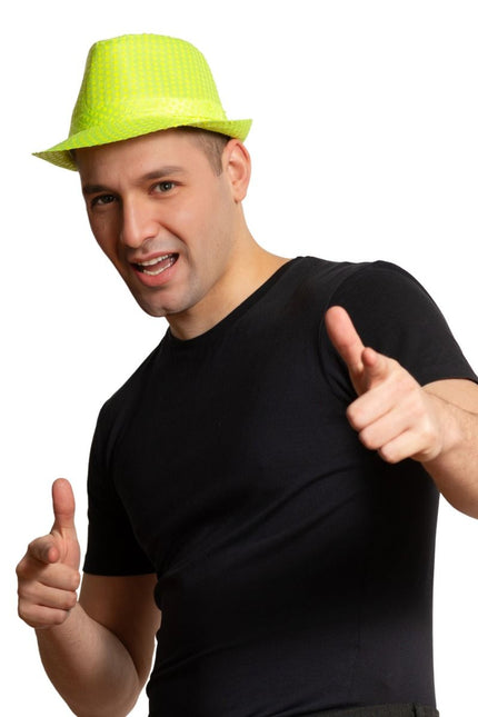 Pailletten Hoedje Neon Groen van Partychimp koop je bij Partywinkel