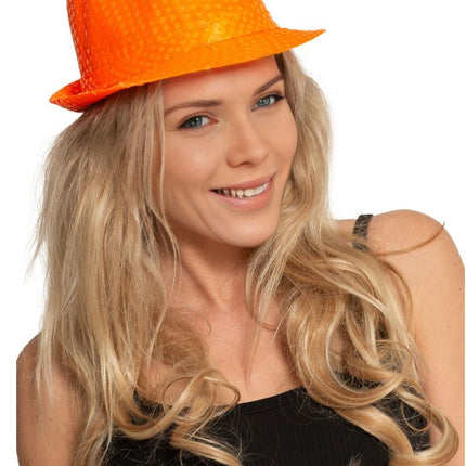 Pailletten Hoedje Neon Oranje van Partychimp koop je bij Partywinkel