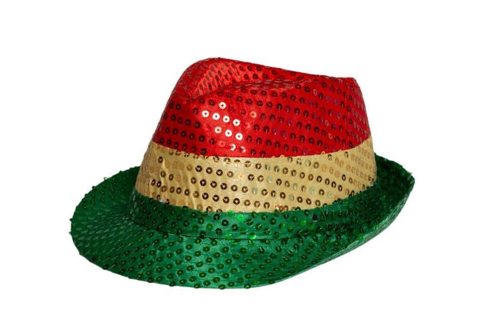 Pailletten Hoedje Rood/Geel/Groen van Partychimp koop je bij Partywinkel