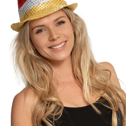 Pailletten Hoedje Rood/Wit/Geel met licht incl Batterijen van Partychimp koop je bij Partywinkel