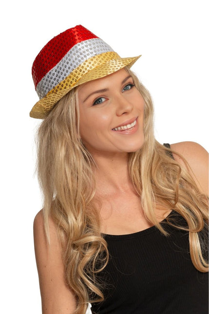Pailletten Hoedje Rood/Wit/Geel met licht incl Batterijen van Partychimp koop je bij Partywinkel