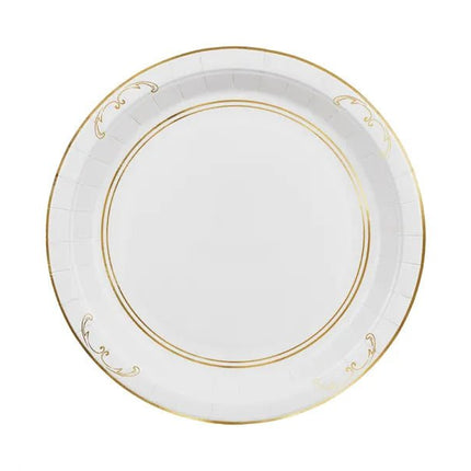 Papieren bordjes met versiering, wit, 23 cm van Partydeco koop je bij Partywinkel