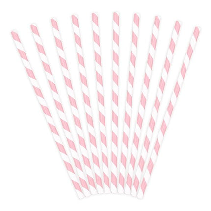 Papieren Rietjes Lichtroze Wit 19,5cm 10st van Partydeco koop je bij Partywinkel