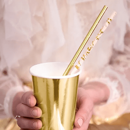 Papieren Rietjes Roze Goud 19,5cm 10st van Partydeco koop je bij Partywinkel