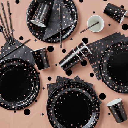 Papieren Rietjes Roze Stippen Zwart 20cm 8st van Paper Dreams koop je bij Partywinkel