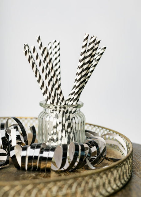 Papieren Rietjes Zwart Gestreept 19,7cm 20st van WeFiesta koop je bij Partywinkel