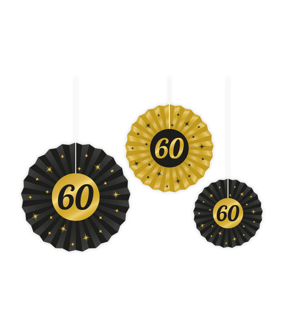 Papieren Waaiers 60 Jaar Set 20 - 40cm 3 - delig van Paper Dreams koop je bij Partywinkel