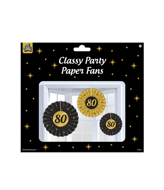 Papieren Waaiers 80 Jaar Set 20 - 40cm 3 - delig van Paper Dreams koop je bij Partywinkel