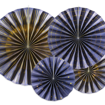 Papieren Waaiers Blauw Set 23 - 40cm 4 delig van Partydeco koop je bij Partywinkel